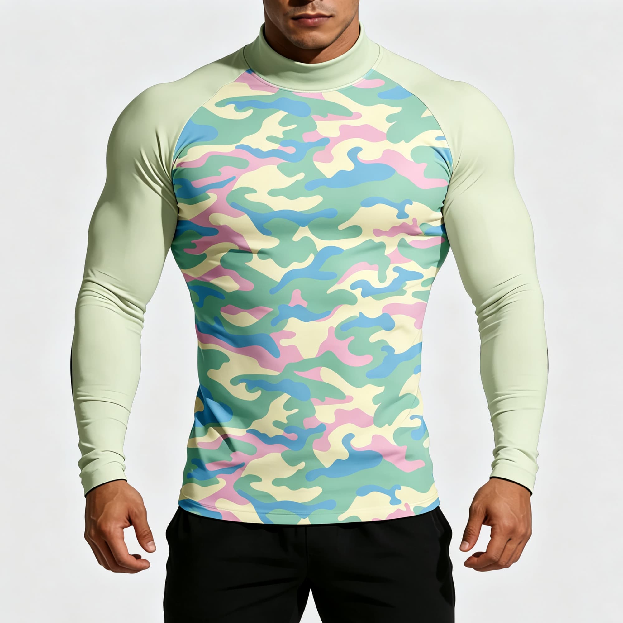 Men Pastel Camouflage Print Mo - Base Layer Top review and price